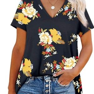 XXL New flowy black and yellow floral short sleeve top